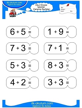 Çocuklar İçin toplam işlemi yaprak testleri 